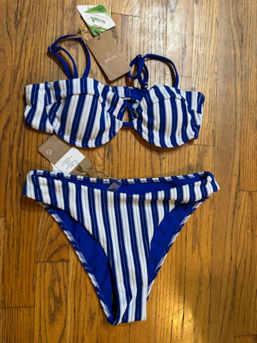 Striped Blue & White Underwire Bikini Set Sm Top MED BOTTOM - Picture 5 of 9